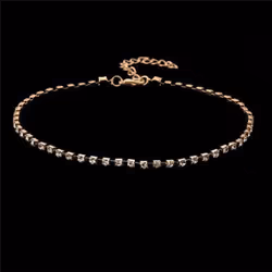 Women Shiny Rhinestones Collar Choker Necklace Wedding Party Jewelry - golden