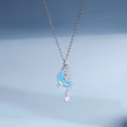 Star Moon Moonstone Titanium Steel Chain Necklace Romantic Pendant Jewelry