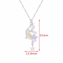 Star Moon Moonstone Titanium Steel Chain Necklace Romantic Pendant Jewelry