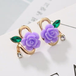 Fashion And Elegant Ladies Rose Earrings Dual-use Clip-on Flower Tassel Earrings Jewelry - purple