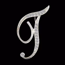 Gifts Rhinestone Letter Crystal Pins Jewelry Letter Alphabetical English Brooch Brooches - T