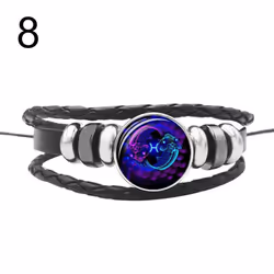 12 Punk Constellations Charm Unisex Multilayer Faux Braided Bracelet Leather - 8#