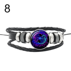12 Punk Constellations Charm Unisex Multilayer Faux Braided Bracelet Leather - 8#