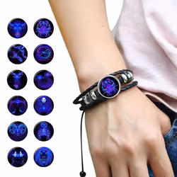 12 Punk Constellations Charm Unisex Multilayer Faux Braided Bracelet Leather - 8#