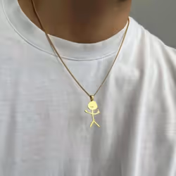 Fashion Hip Hop Funny Doodle Pendant Necklace For Man Woman Stickman Middle Finger Rock Punk Necklace Party Jewelry - gold