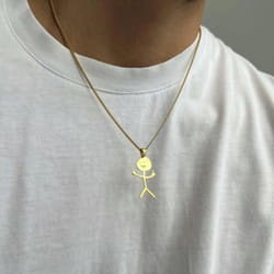 Fashion Hip Hop Funny Doodle Pendant Necklace For Man Woman Stickman Middle Finger Rock Punk Necklace Party Jewelry - gold