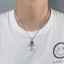 Fashion Hip Hop Funny Doodle Pendant Necklace For Man Woman Stickman Middle Finger Rock Punk Necklace Party Jewelry - gold