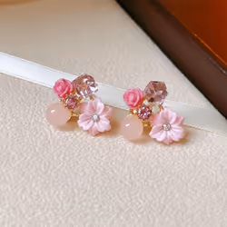 Purple Crystal Flower Stud Earrings For Woman Korean Fashion Jewelry Wedding Party Girl Elegance Set Accessories - pink