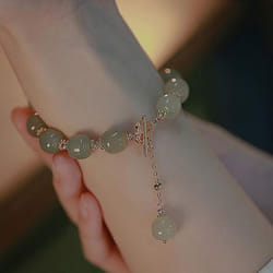 Vintage Light Luxury Imitation Hetian Jade Beaded Charm Bracelet Pearl Zircon