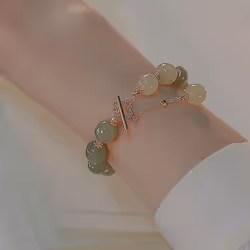 Vintage Light Luxury Imitation Hetian Jade Beaded Charm Bracelet Pearl Zircon