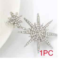 Full Rhinestones Diamond Crystal Stars Snow Hanging Punk Style Stylish Modern Luxury Stud Earring Women Jewelry - Silver, 1PC
