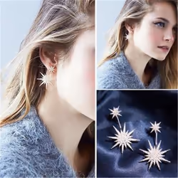 Full Rhinestones Diamond Crystal Stars Snow Hanging Punk Style Stylish Modern Luxury Stud Earring Women Jewelry - Silver, 1PC