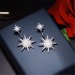 Full Rhinestones Diamond Crystal Stars Snow Hanging Punk Style Stylish Modern Luxury Stud Earring Women Jewelry - Silver, 1PC