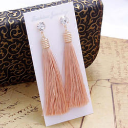 Bohemian Tassel Earring Black White Blue Red Silk Fabric Long Drop Dangle Earrings For Women Jewelry - champagne