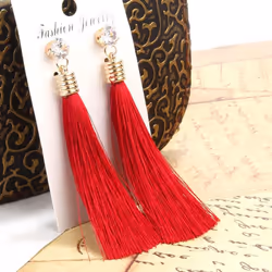 Bohemian Tassel Earring Black White Blue Red Silk Fabric Long Drop Dangle Earrings For Women Jewelry - champagne