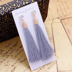Bohemian Tassel Earring Black White Blue Red Silk Fabric Long Drop Dangle Earrings For Women Jewelry - grey