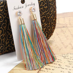 Bohemian Tassel Earring Black White Blue Red Silk Fabric Long Drop Dangle Earrings For Women Jewelry - multicolor