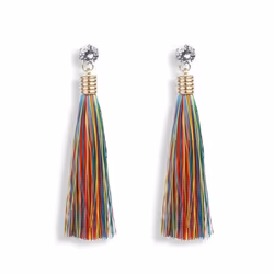 Bohemian Tassel Earring Black White Blue Red Silk Fabric Long Drop Dangle Earrings For Women Jewelry - multicolor