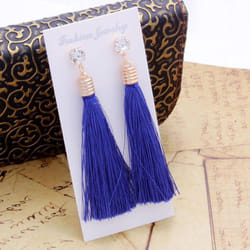 Bohemian Tassel Earring Black White Blue Red Silk Fabric Long Drop Dangle Earrings For Women Jewelry - sapphire blue
