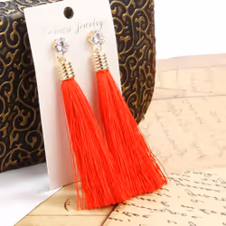 Bohemian Tassel Earring Black White Blue Red Silk Fabric Long Drop Dangle Earrings For Women Jewelry - red