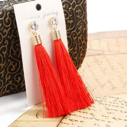 Bohemian Tassel Earring Black White Blue Red Silk Fabric Long Drop Dangle Earrings For Women Jewelry - red