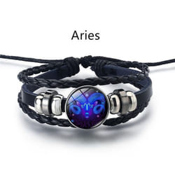 12 Constellation Luminous Weave Leather Bracelet Charm Bracelet Men Women Fashion Multilayer Zodiac Signs Bracelet Birthday Gifts - Aries