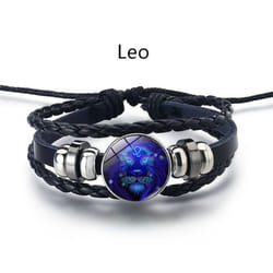 12 Constellation Luminous Weave Leather Bracelet Charm Bracelet Men Women Fashion Multilayer Zodiac Signs Bracelet Birthday Gifts - Leo