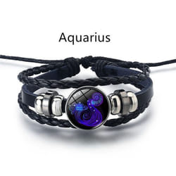 12 Constellation Luminous Weave Leather Bracelet Charm Bracelet Men Women Fashion Multilayer Zodiac Signs Bracelet Birthday Gifts - Aquarius
