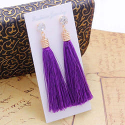 Bohemian Tassel Earring Black White Blue Red Silk Fabric Long Drop Dangle Earrings For Women Jewelry - purple
