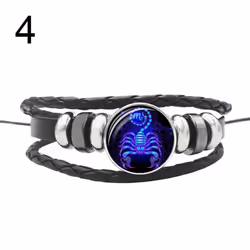 12 Punk Constellations Charm Unisex Multilayer Faux Braided Bracelet Leather - 4#