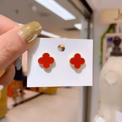 Four-leaf Clover Earrings Dongdaemun Net Red Temperament Small And Simple All-match Fashion Earrings Women Earrings - red