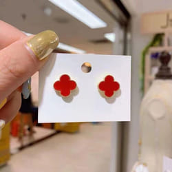 Four-leaf Clover Earrings Dongdaemun Net Red Temperament Small And Simple All-match Fashion Earrings Women Earrings - red