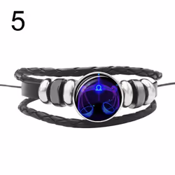 12 Punk Constellations Charm Unisex Multilayer Faux Braided Bracelet Leather - 5#