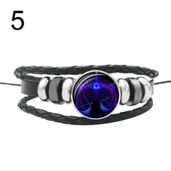 12 Punk Constellations Charm Unisex Multilayer Faux Braided Bracelet Leather - 5#