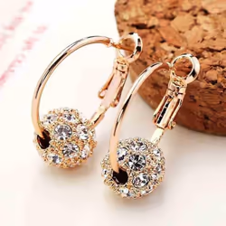 Austrian Crystal Ball 18k Gold Colorful Earrings Lucky Transfer Beads Circle Hoop Earrings Women - white diamond