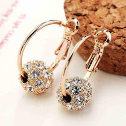 Austrian Crystal Ball 18k Gold Colorful Earrings Lucky Transfer Beads Circle Hoop Earrings Women - white diamond