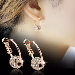 Austrian Crystal Ball 18k Gold Colorful Earrings Lucky Transfer Beads Circle Hoop Earrings Women - white diamond