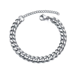 High Quality Stainless Steel Bracelets For Men Blank Color Punk Curb Cuban Link Chain Bracelets On The Hand Jewelry Gifts - silver, Width 7mm