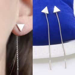 Women Geometric Triangle Stud Earrings Long Tassel Party Jewelry Gift - golden