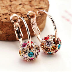 Austrian Crystal Ball 18k Gold Colorful Earrings Lucky Transfer Beads Circle Hoop Earrings Women - colored diamond