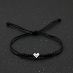 Love Heart Charm Bracelet Women Men Lovers&apos; Wish Good Lucky Red String Braided Adjustable Couple Bracelets Friendship Jewelry - black