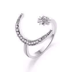 Ethnic Style Star Moon Open Ring - silver, 1 pcs