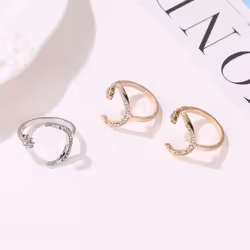 Ethnic Style Star Moon Open Ring - silver, 1 pcs