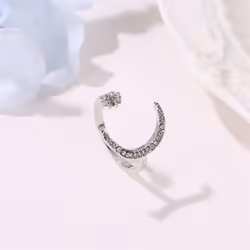 Ethnic Style Star Moon Open Ring - silver, 1 pcs