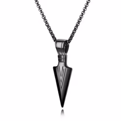 Men Arrowhead Necklace Stainless Steel Vintage Fashionable Polished Finish Unique Pendant Necklace - black, Black