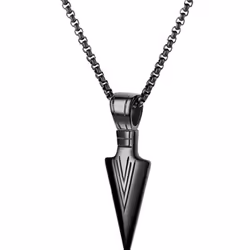 Men Arrowhead Necklace Stainless Steel Vintage Fashionable Polished Finish Unique Pendant Necklace - black, Black