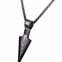 Men Arrowhead Necklace Stainless Steel Vintage Fashionable Polished Finish Unique Pendant Necklace - black, Black