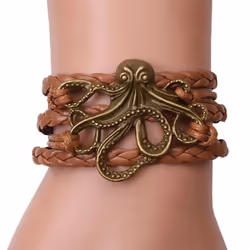 Unisex Alloy Octopus Design Braided Bracelet Party Memorial Jewelry Accessories - light brown