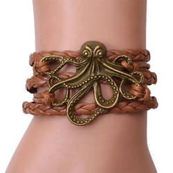 Unisex Alloy Octopus Design Braided Bracelet Party Memorial Jewelry Accessories - light brown