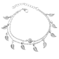 Double Layer Leaves Charm Anklet Foot Chain Summer Women Sandal Ankle Bracelet - silver